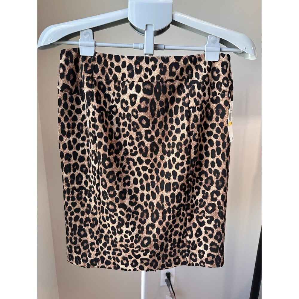 NWT Michael Kors Leopard Print Pencil Skirt Exposed Back Zipper Medium $98
